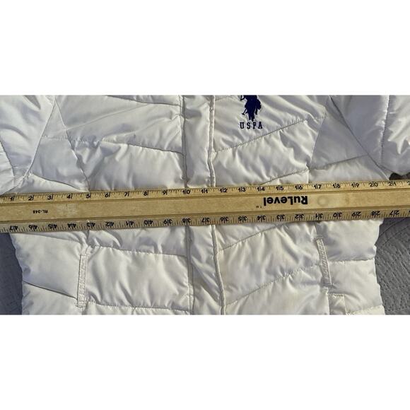 US Polo Association White Sz L Puffer Full Zip Snap blue Embroidered Pony Coat - Picture 9 of 11